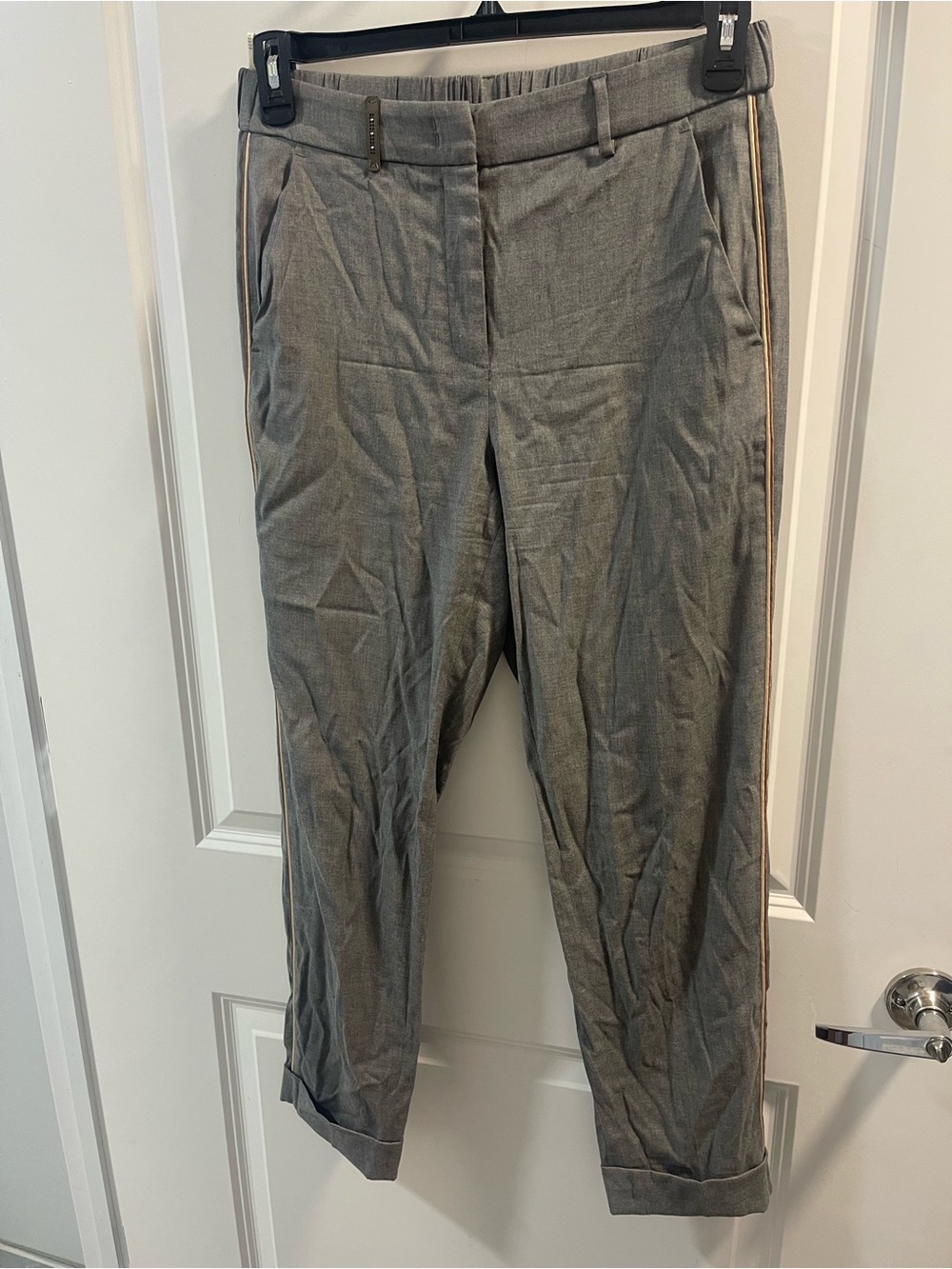Peserico Grey Dress Pants with Side Contrast Stripe Made In Italy